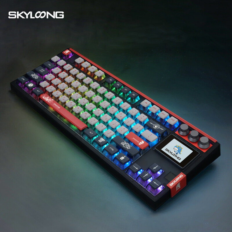 Teclado mecânico Skyloong GK87 Pro, Pudim Keycaps, Tela RGB, Kailh Box Switch, Tema espartano, Chegou novo, 3 modos