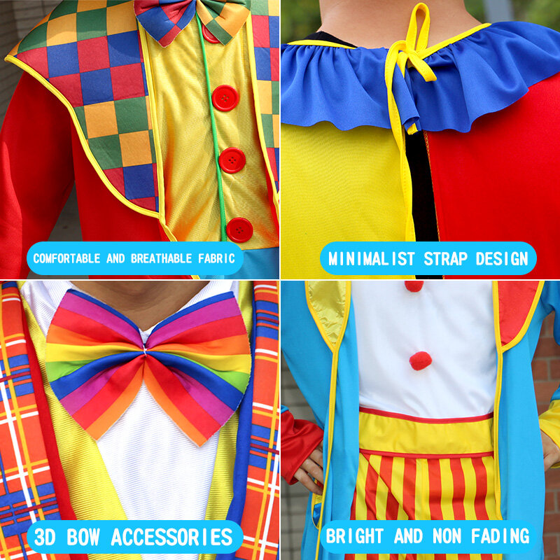 Halloween dewasa Lucu sirkus Jumpsuit badut pesta karnaval Cosplay kostum pria Berdandan tanpa Wig