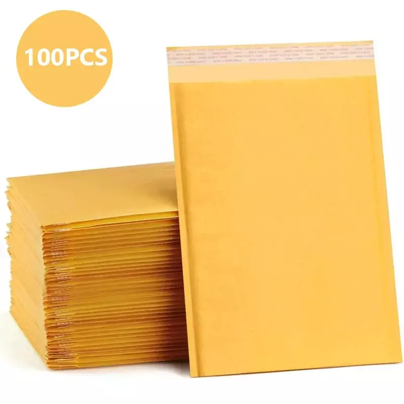 Sobres acolchados de papel de burbujas, bolsas de almacenamiento con sello, sobres de mensajería, Kraft, envío 100 piezas