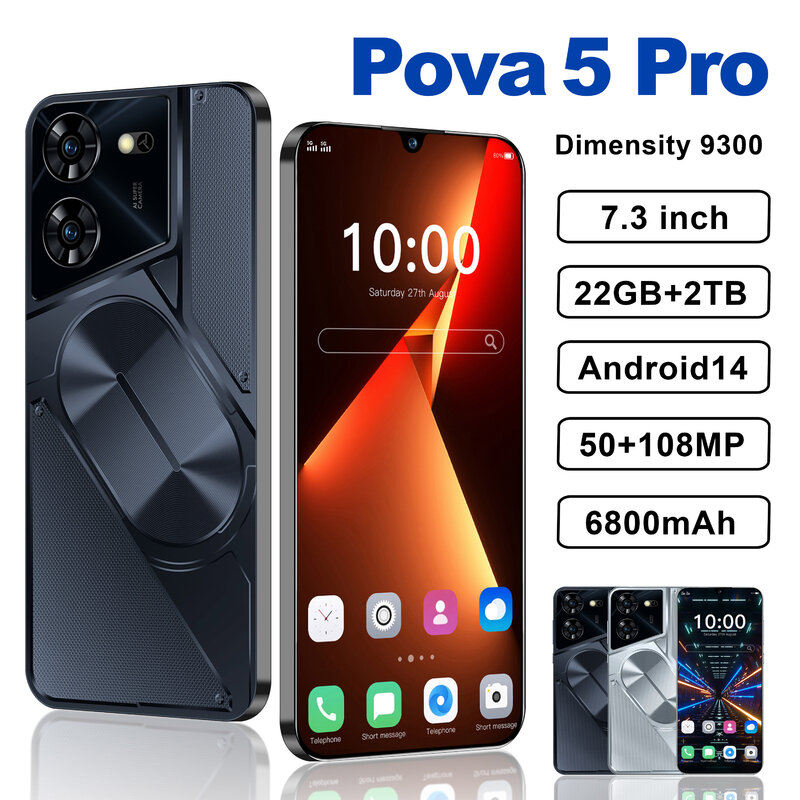 هاتف ذكي Pova 5 Pro يعمل بنظام أندرويد 14 ، هاتف محمول ، إصدار عالمي ، أصلي ، ديمينسيتي ، 22G + 2 ، من من من من من ، من 50 + 8000 ، 4G ، 5G