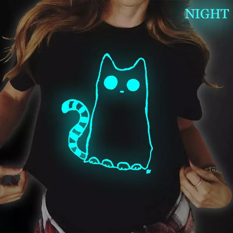 2022 homens t camisa hip hop streetwear harajuku engraçado gato luminoso camiseta verão manga curta unisex topos t algodão impressão tshirt