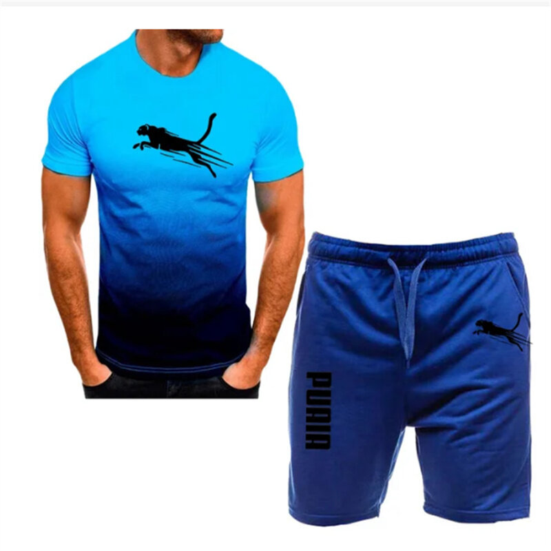 Новинка 2024, мужская спортивная одежда, комплект для фитнеса, костюм для бега, повседневный комплект из футболки и шортов, дышащая Спортивная одежда для бега, комплект из 2 предметов для мужчин