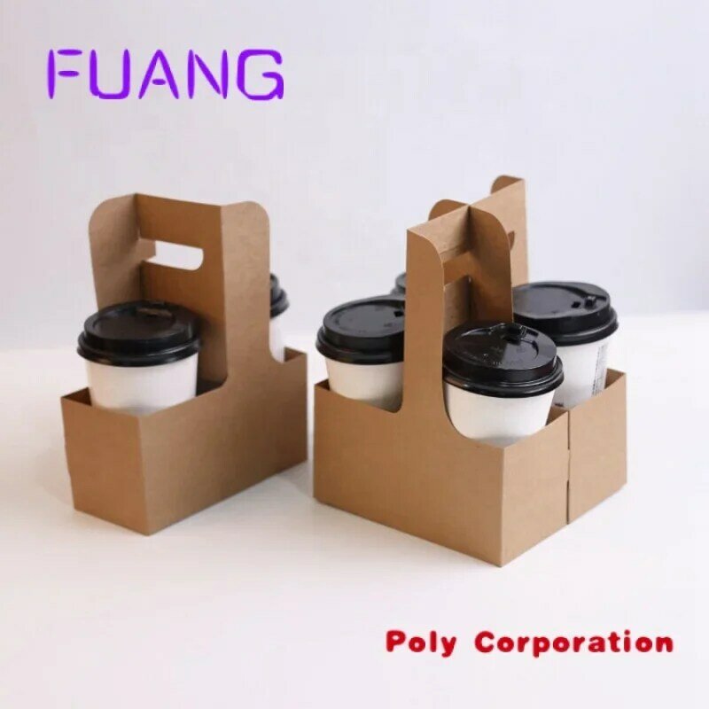 Custom  Portable kraft paper coffee cup holder 2-cup/4-cup