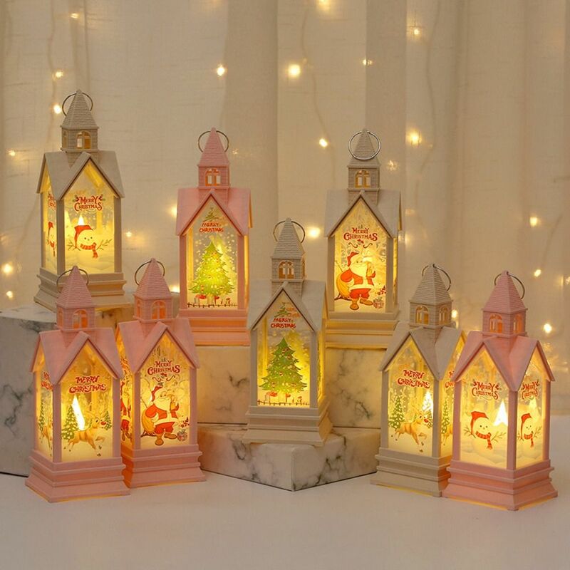فانوس رياح LED سانتا الكريسماس ، فوانيس معلقة ، رجل ثلج ، أبيض ، وردي ، شجرة عيد الميلاد ، ثلج ، غرفة نوم