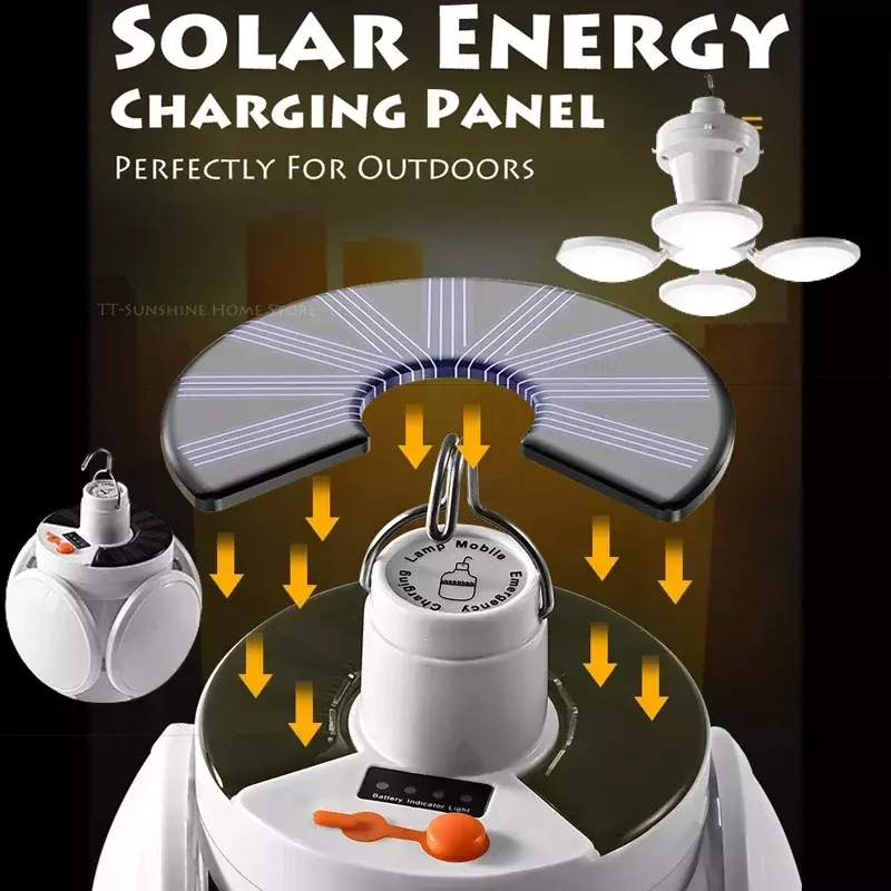 Luz LED Solar Flexible para acampar, lámpara impermeable de gancho colgante de emergencia, plegable para senderismo al aire libre, jardín salvaje, iluminación Solar USB