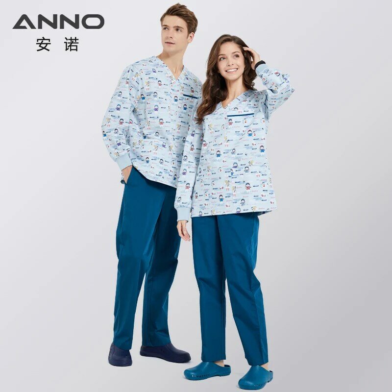 ANNO-Conjunto de uniforme médico para Hospital, uniforme de enfermería para Uisex, clínica Dental, enfermera, SPA, mangas cortas o largas