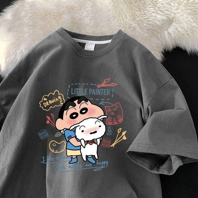 New Kawaii Cute Crayon Shin-Chan T-Shirt Summer Pure Cotton Round Neck Casual Short Sleeves Cartoon Ins Girl Birthday Gift