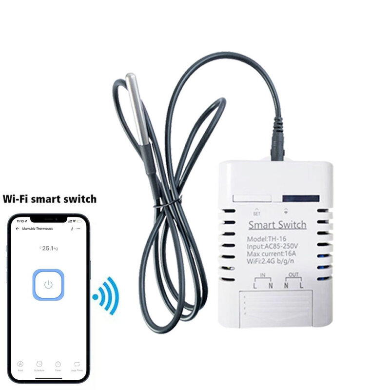 TH-16 WIFI Sensor Suhu Termostat Kontrol Cerdas Monitor Sakelar Waktu Remote Control IOT dengan Sensor DS18B20