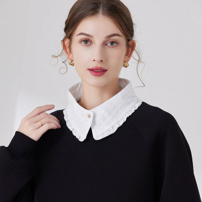 Colarinho falso de algodão coreano para mulheres, gola destacável, meia camisa, blusa, colarinho falso branco, top para mulheres, decoração de suéter