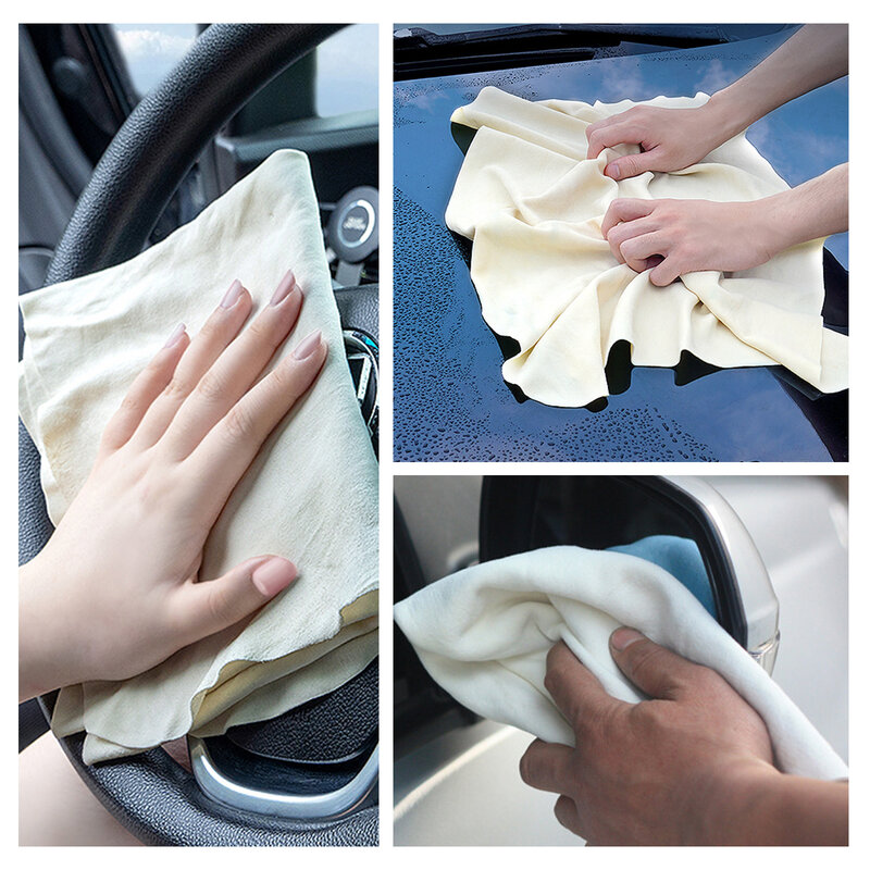 Pano de limpeza natural do carro camurça, lavagem do couro genuíno, toalha absorvente de secagem rápida, veludo algodão listrado, 60x90cm