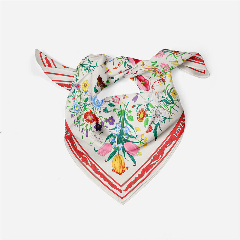 Foulard carré en soie imprimé de fleurs pour femmes, foulard de luxe, Hijab, cravate, châle, bandeau musulman, mode pour dames, 53cm x 53cm