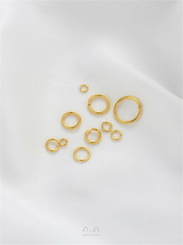 Cincin terbuka berisi emas 18K, berlapis tembaga emas asli, cincin penghubung satu sisi, perhiasan DIY buatan tangan, bahan Aksesori