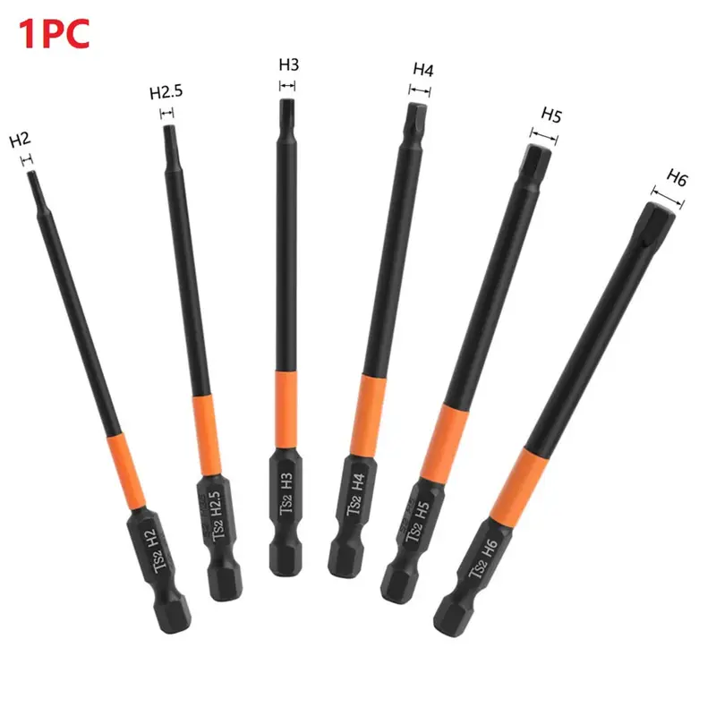 1pc 100mm Hex Head Wrench Drill Bit 1/4" Shank Quick Release Magnetic Screwdriver Bit H2-H2.5 H3.0 H4.0 H5.0 H6.0