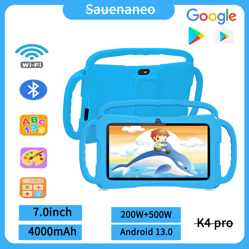 Sauenaneo Tablet Android Mini anak-anak, Tablet RAM 4GB ROM 64GB, Game Android 13.0 5G WIFI, kamera ganda