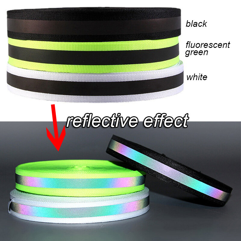 5 yards Rainbow Reflective Webbing DIY Fabric Strips for Garment Handmade Sewing Crafts 2cm Width Ribbon
