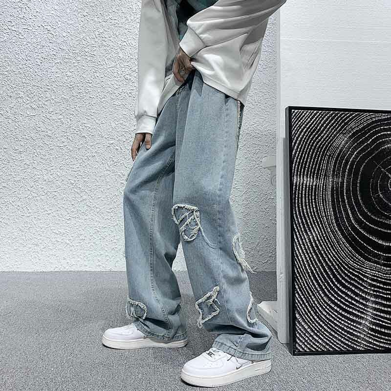 S-3XL moda donna Jeans dritti primavera autunno Denim Patch Designs 2022 pantaloni larghi Casual femminili Streetwear
