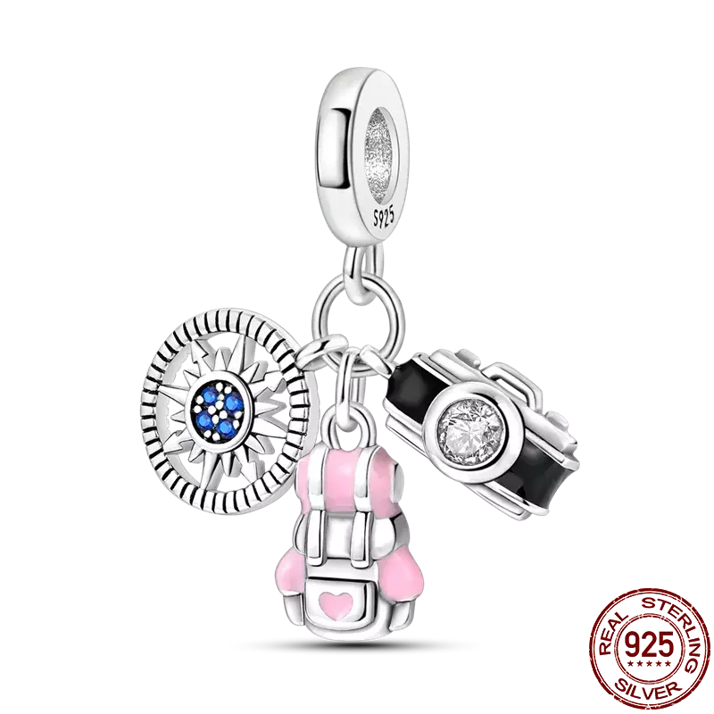 925 Sterling Silver camera Iron Tower aircraft Travel Charms Beads Fit Pandora Original Bracelets DIY Anniversary Jewelry Women