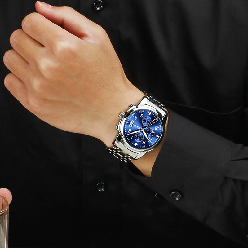 Nuovo orologio di lusso da uomo con cinturino in acciaio orologio da uomo moda e orologio Casual da uomo calendario singolo bagliore orologio impermeabile Fashion Design