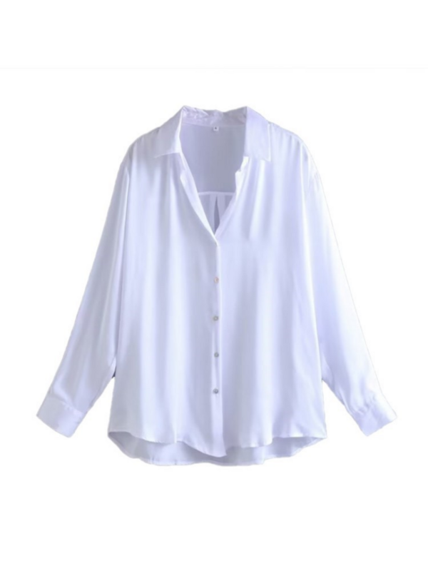 Blusa elegante de cetim manga comprida feminina, camisa de botão, tops de senhora do escritório, alta qualidade, verão, nova, 2022