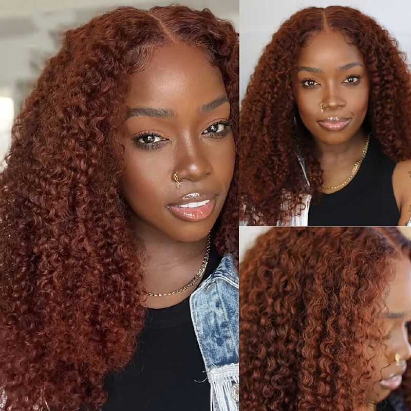 Reddish Brown Jerry Curly 13x4 Lace Front Wig 250%Remy Human Hair Wigs 13x6 Kinky Curly Glueless HD Transparent Lace Frontal Wig