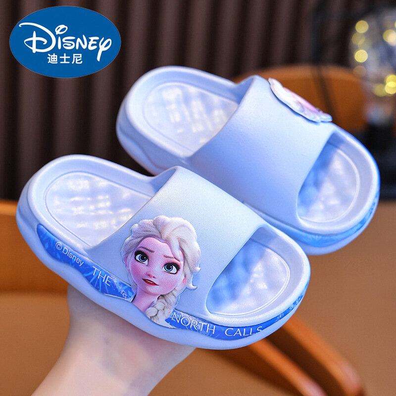 Disney รองเท้าแตะสำหรับเด็กผู้หญิง, รองเท้าแตะเด็กผู้หญิงลายการ์ตูนน่ารักกันลื่นเจ้าหญิงเอลซ่ารองเท้าแตะอาบน้ำในร่ม