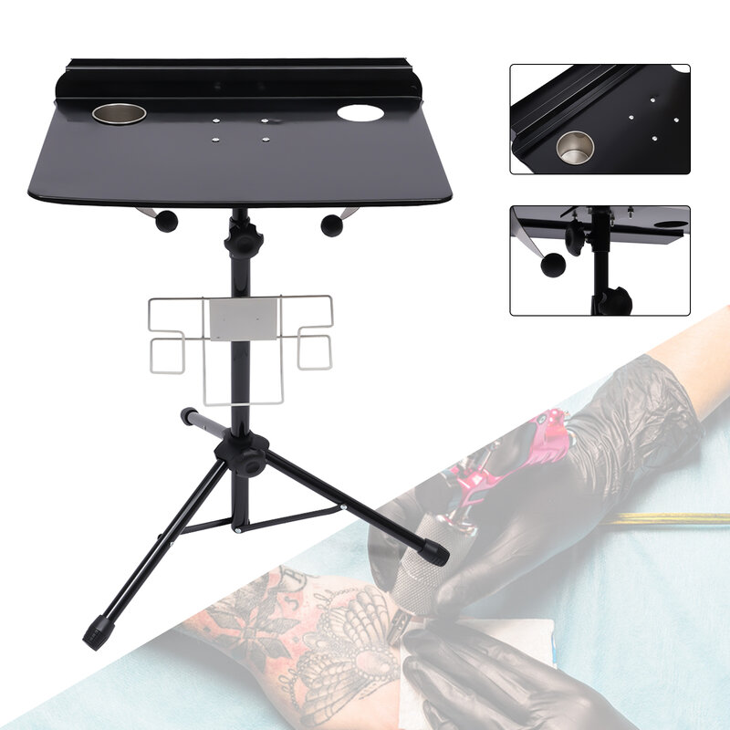Tattoo Work Station Collapsible Tripod Tray Stand Height Adjustable Desk Stable Workbench Black
