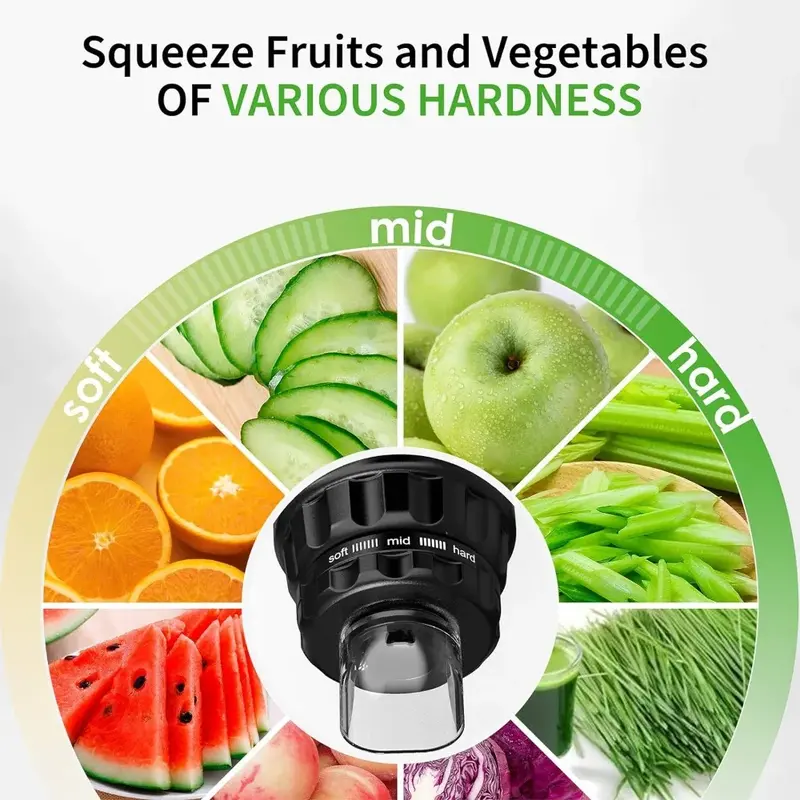 Exprimidor de frutas y verduras, prensa en frío, exprimidor lento de alta dureza, Extractor sin BPA, 3 modos