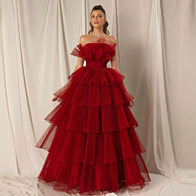 Lawendowy warstwowe falbany tiulowe sukienki wieczorowe dekolt w szpic bez rękawów marszczony sukienka na studniówkę suknie na przyjęcia weselne 2023