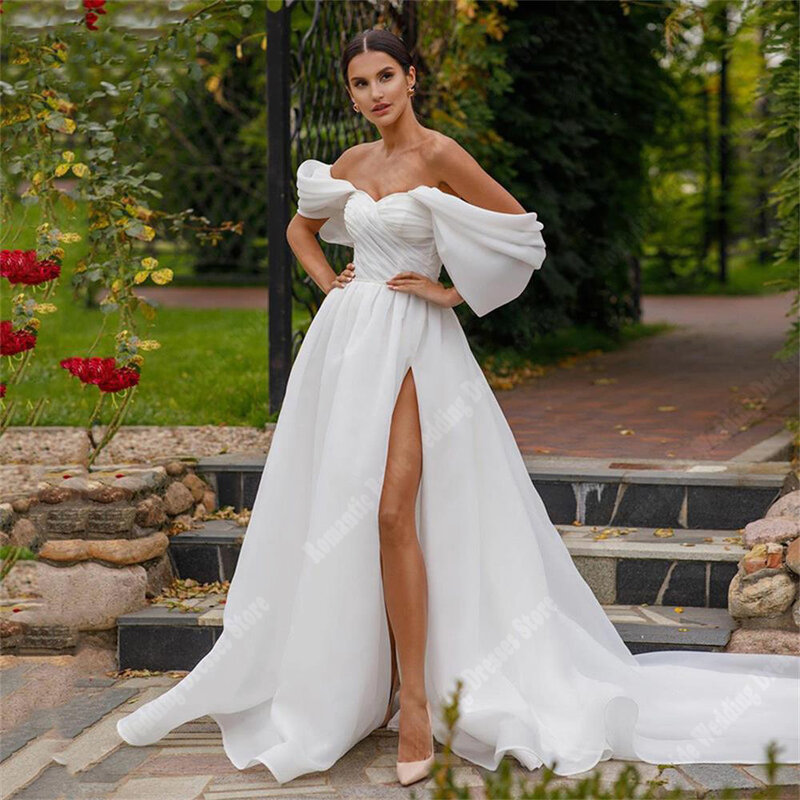 New Listing Off Shoulder Wedding Dresses  Sweetheart Collar Backless Prom Gowns Tulle Mopping Length Princess Vestidos De Novias