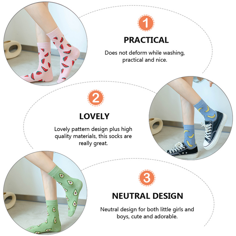 6 Pairs Girl Sock Cotton Socks Fruit Socks Mid-calf Length Sock Adorable Socks