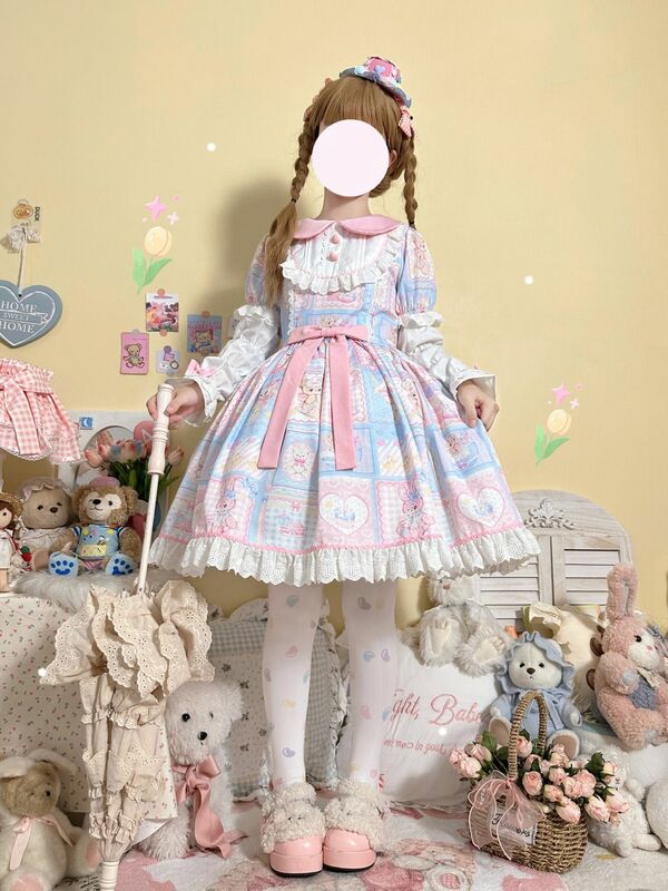 Kawaii Sweetheart Lolita OP Dress autunno ragazze Cute Lace Bow Cartoon Bunny Tea Party Dresses donna Japanses Lovely Chic Vestidos