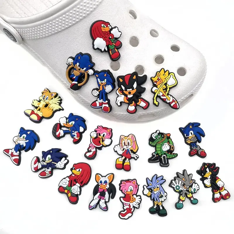 New20 buah/set sepatu Crocs Sonic PVC gesper aksesori kartun hewan sandal sepatu dekorasi untuk anak Croc jimat hadiah untuk anak laki-laki
