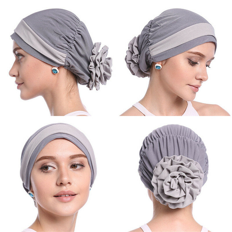 Slamic sombrero musulmán Hijab con flor para mujer, turbante, Hijab, cubierta para la cabeza, envoltura para la cabeza, regalos de Ramadán, gorro de quimioterapia de moda