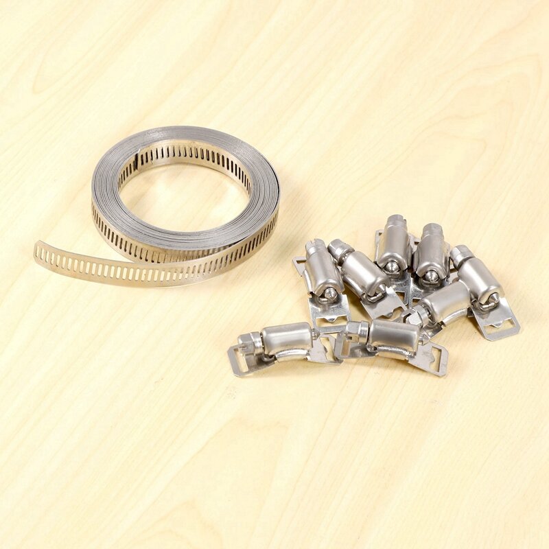 10X 304 Stainless Steel Worm Clamp Hose Clamp Strap With Fasteners Adjustable DIY Pipe Hose Clamp Ducting Clamp 11.5Feet