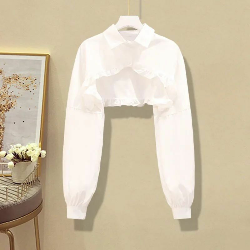 Senior Irregular Fashion Two Pieces Suits Long Sleeve White Shirt Dress Korean Fashion Elegant  Set Female Casual Y2k Skirt Suit