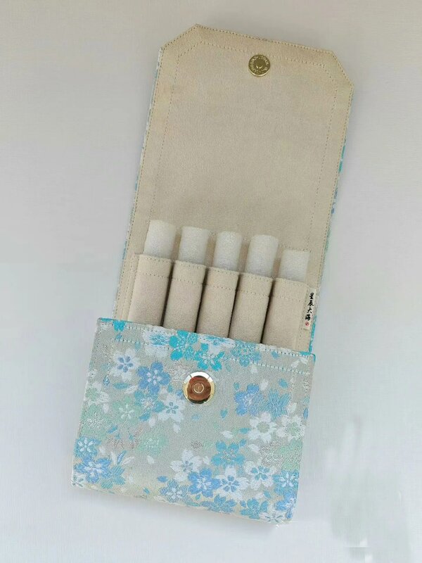 حقيبة أقلام رصاص مصنوعة يدويًا من قماش Nishijin ، ستارة قلم 5 ثقوب ، مخملية تقليد جلد الغزير المبطنة ، قماش راقي