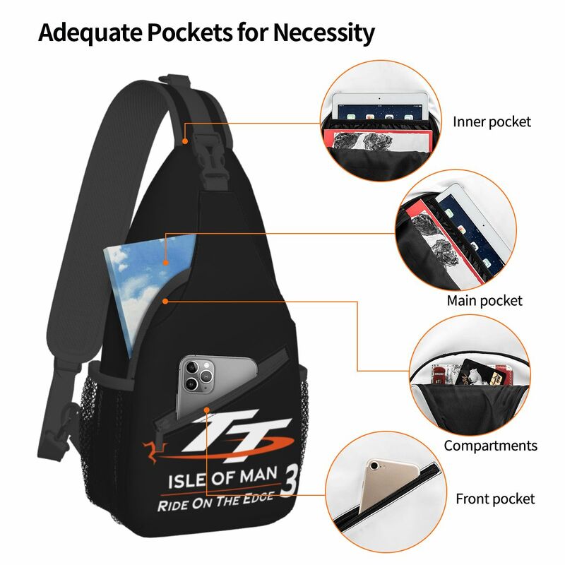 Isle Of Man TT Crossbody Sling Bags Small Chest Bag Motorcycle Racing Shoulder Backpack Daypack Hiking Travel Cycling Satchel