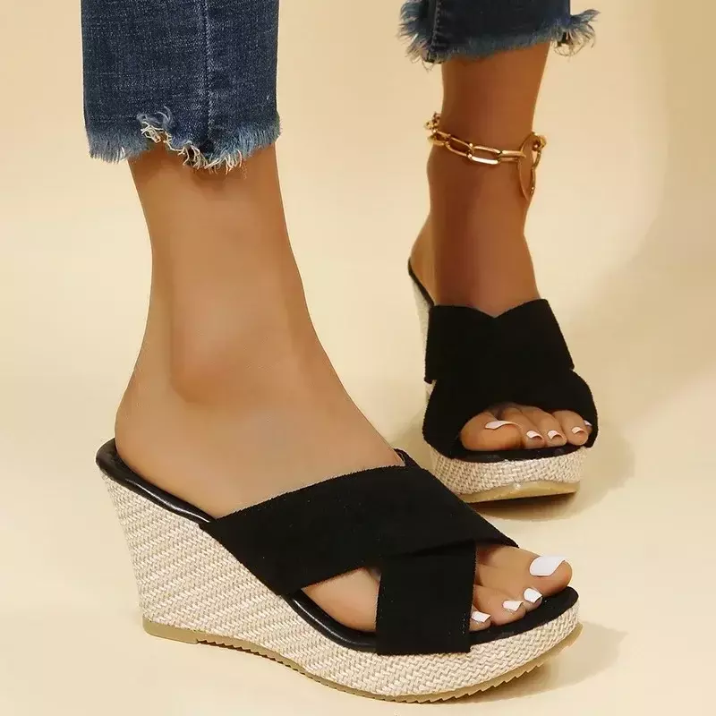Sepatu musim panas wanita, sepatu hak tinggi kasual luar ruangan, Sandal Platform Wedges, sandal wanita ujung terbuka