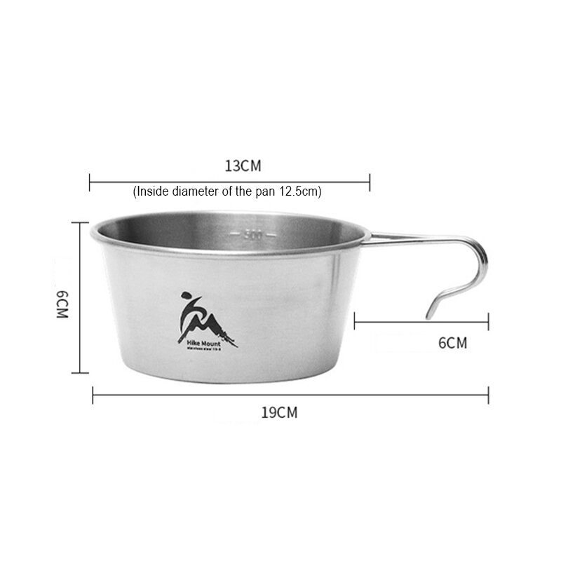 Mangkuk berkemah 600ML 1/2 buah, panci Stainless Steel tahan panas dapat ditumpuk portabel mangkuk Shera dapat digantung dengan skala memasak