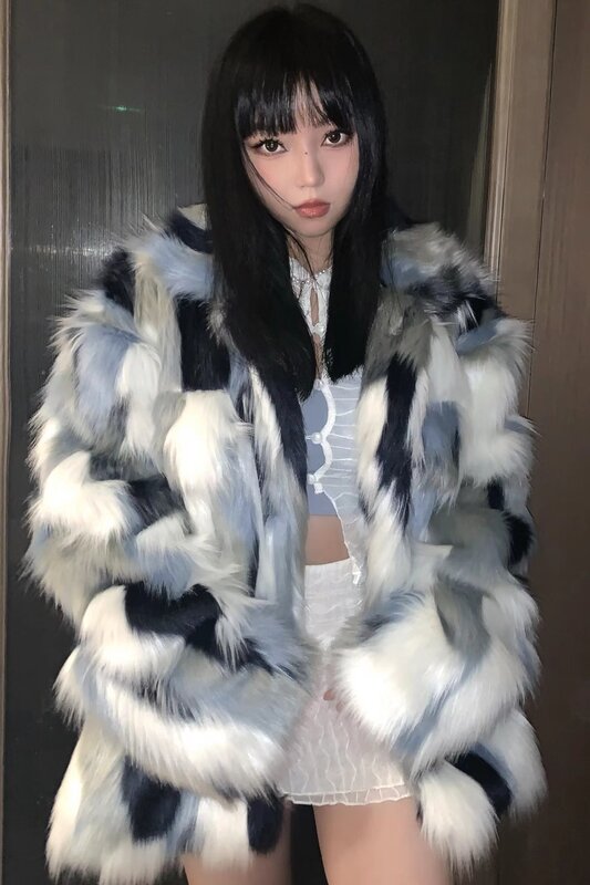 Artificial Fox Fur Coat for Women Turn Down Collar Casual Vintage Plush Jackets Warm Colored Overcoat Winter Clothes 2023