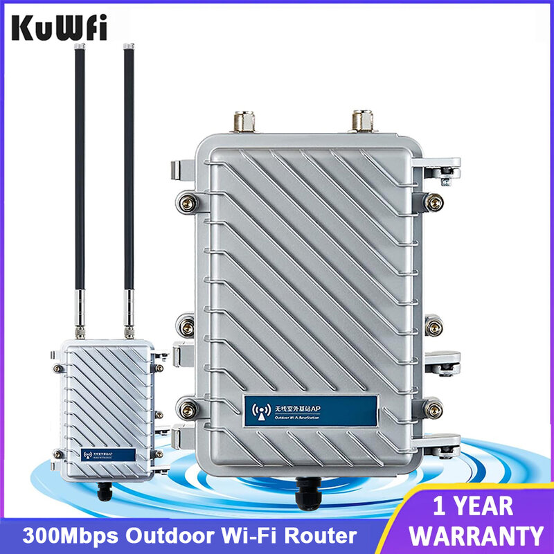 KuWFi 야외 라우터 무선 브리지 및 리피터, WiFi 신호 증폭기, 장거리 액세스 포인트 CPE 라우터, 300Mbps, 500mW, 2 * 8dBi