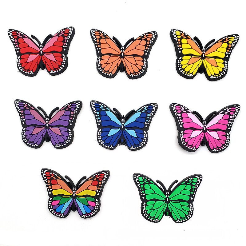 1-8 buah liontin sepatu PVC kupu-kupu warna-warni kualitas tinggi aksesori sepatu DIY cocok dekorasi bakiak hadiah anak-anak perempuan