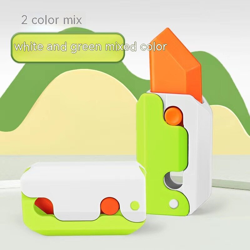 3D marchewka grawitacyjna nóż z tworzywa sztucznego zabawki typu Fidget składana dekompresowana karta Push mała zabawka druk 3D marchewkowy nóż do rzodkiewki
