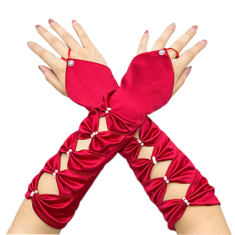 Women Long Gloves Hollow Out Fingerless Elastic Bridal Gloves Wedding Party Sexy Accessories