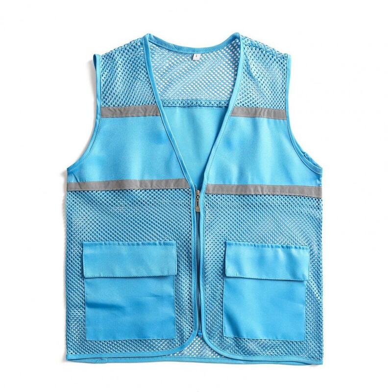 Casual Mesh Vest Double Pocket Sleeveless Reflective Strip Breathable Men Women Summer Mesh Volunteer Waistcoat Outdoor Top