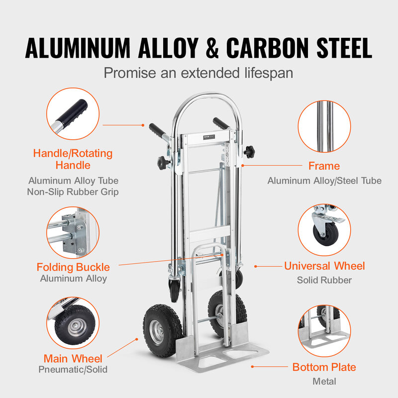 Aluminiowy składany wózek ręczny VEVOR ciężki przemysłowy składany wózek do transportu i przemieszczania się w supermarkecie magazynowym