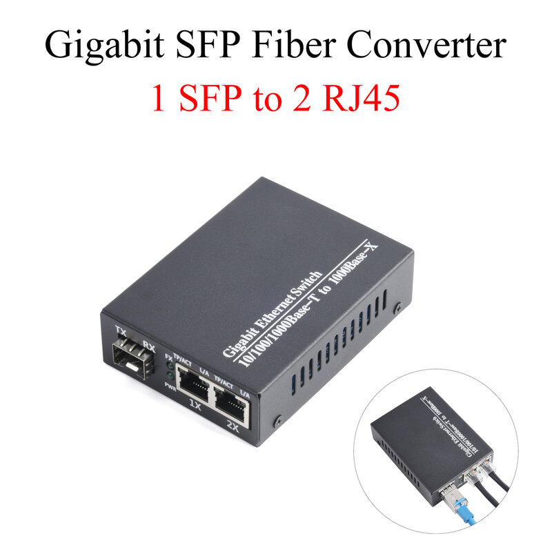 Konverter Media SFP Gigabit, 1 SFP ke 1/2/4/8 RJ45 modul Transceiver Ethernet Cepat 10/100/1000M Fiber Optic Switch untuk kamera IP