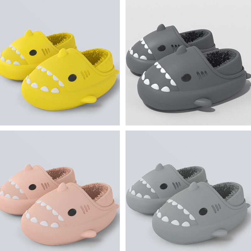 New Waterproof Plush Boys Girls Shoes Toddler Baby Winter pantofole per bambini scivoli a forma di squalo infradito per bambini al coperto CSH1417