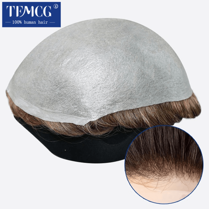 Tupé Invisible con piel ultrafina para hombres, prótesis de cabello masculino de 0,03mm, sistema de reemplazo de cabello humano 100%, pelucas