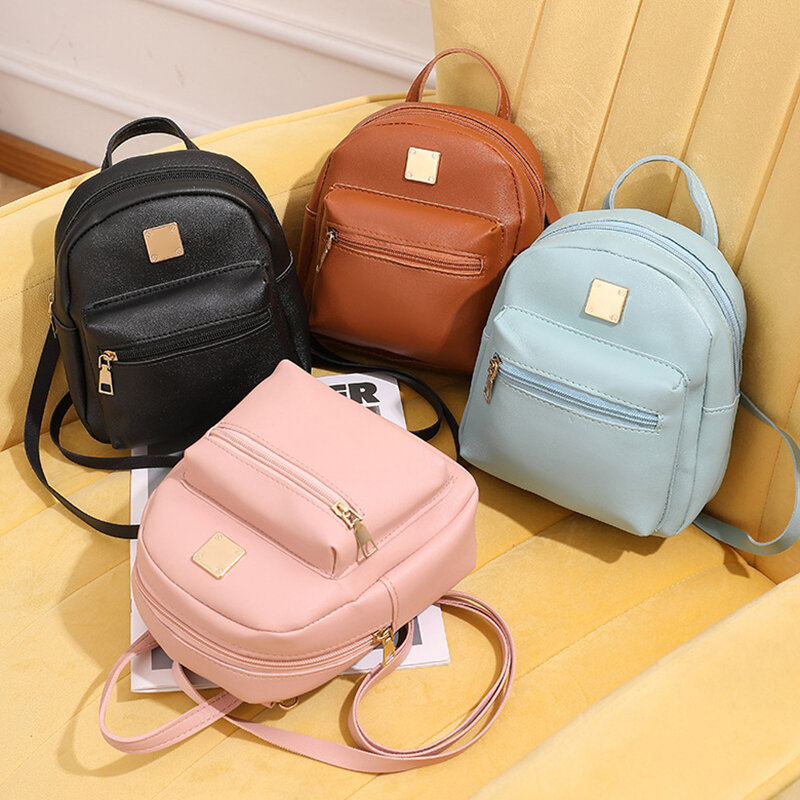 Fashion New Women Korean Style Mini Backpack PU Leather Small Backless Bag Multi-Functional Girls' Small School Backpack